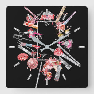 Horloge Carrée Beauté de maquillage d'or de rose de rose de noir