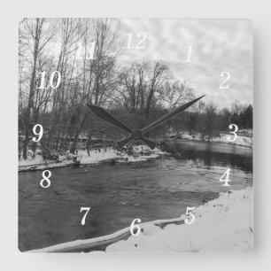 Horloge Carrée Beauté de neige James River Niveaux de gris Horlog
