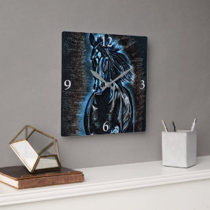 Horloge Carrée Beauté occidentale Wild Mustang Blue Tones
