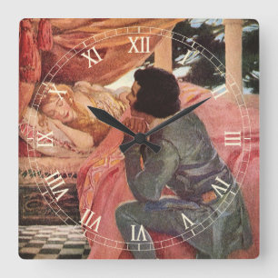 Horloge Carrée Beauté vintage du sommeil par Jessie Willcox Smith