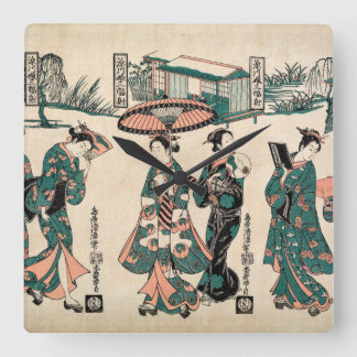 Horloge Carrée Beauties from Fukagawa. Triptyque