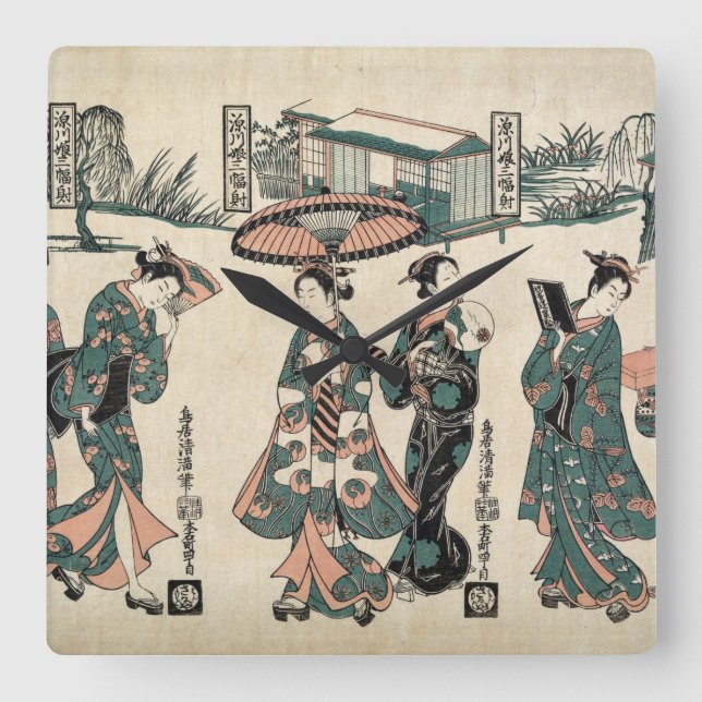 Horloge Carrée Beauties from Fukagawa. Triptyque (Recto)