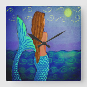 Horloge Carrée Beautiful Abstract Art Mermaid