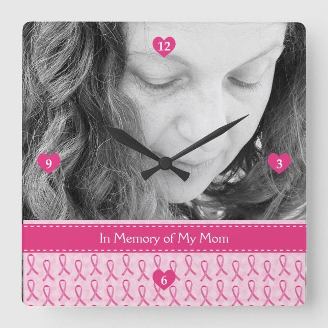 Horloge Carrée Beautiful Custom Rose Ribbon Memorial (Recto)