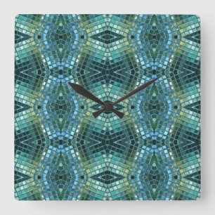 Horloge Carrée Beautiful Green and Blue Glass Mosaic