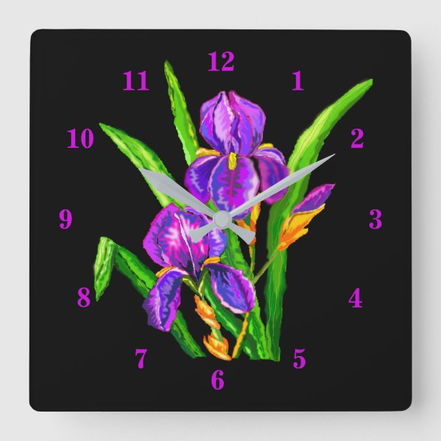 Horloge Carrée Beautiful Iris Flowers (Recto)