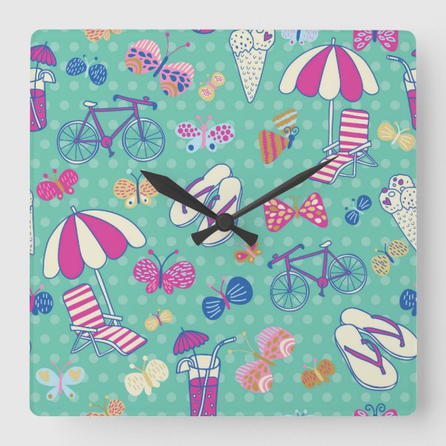 Horloge Carrée Beautiful Pattern With Summer Elements (Recto)