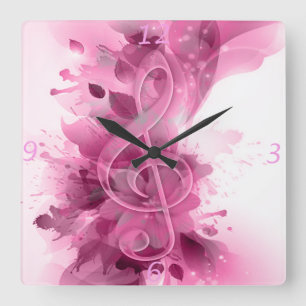 Horloge Carrée Beautiful pink grey cool splatter flowers leaves