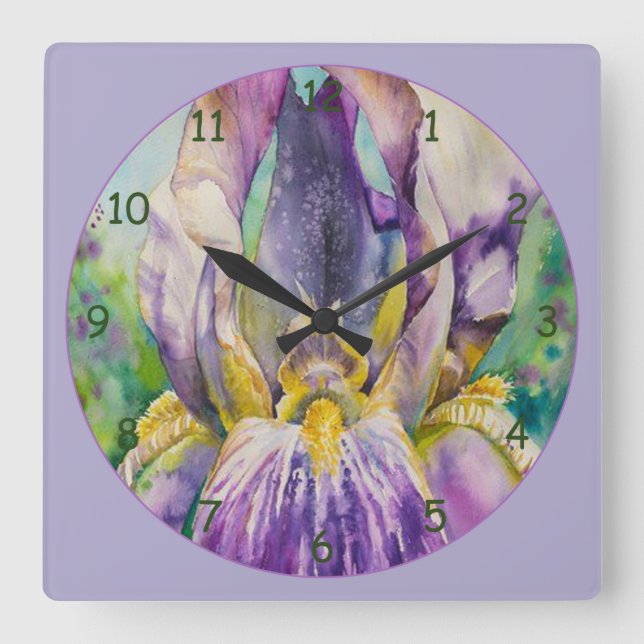 Horloge Carrée Beautiful Purple Iris (Recto)