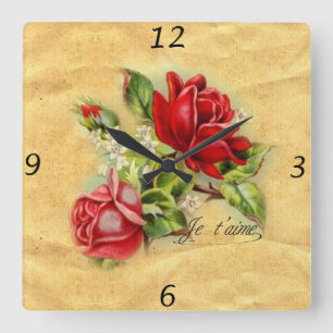 Horloge Carrée Beautiful romantic elegant vintage red roses