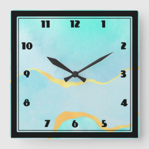 Horloge Carrée Beautiful Tropical Green with Gold Border