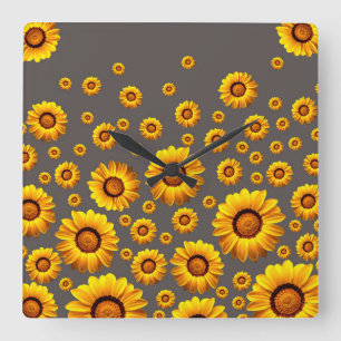 Horloge Carrée Beautiful yellow flowers on gray background 