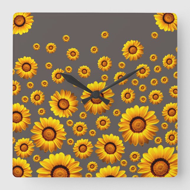 Horloge Carrée Beautiful yellow flowers on gray background  (Recto)