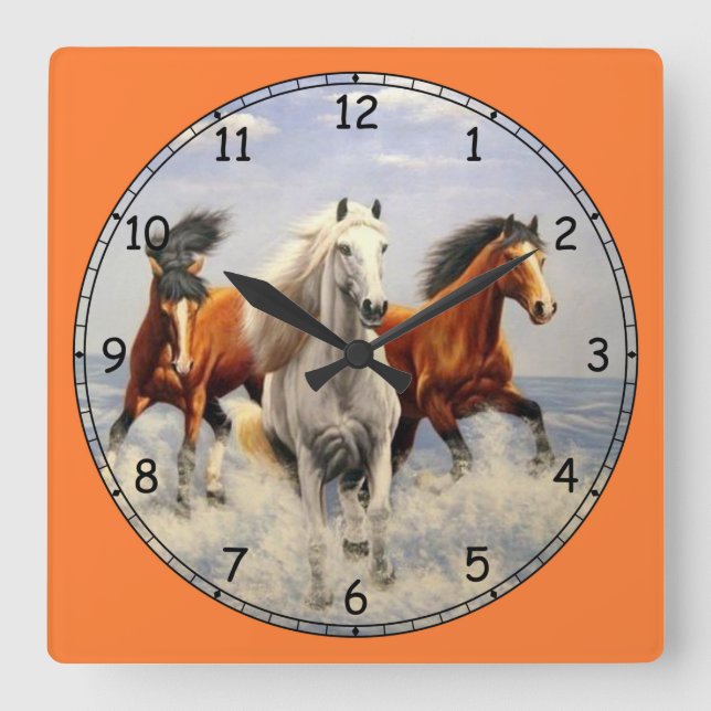 Horloge Carrée Beaux Chevaux Sauvages (Recto)