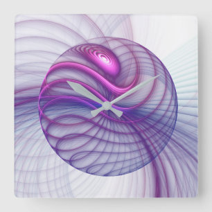 Horloge Carrée Beaux Mouvements Abstrait Fractal Art Rose