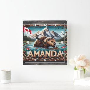 Horloge Carrée Beaver Builds Lodge in Calm Waters