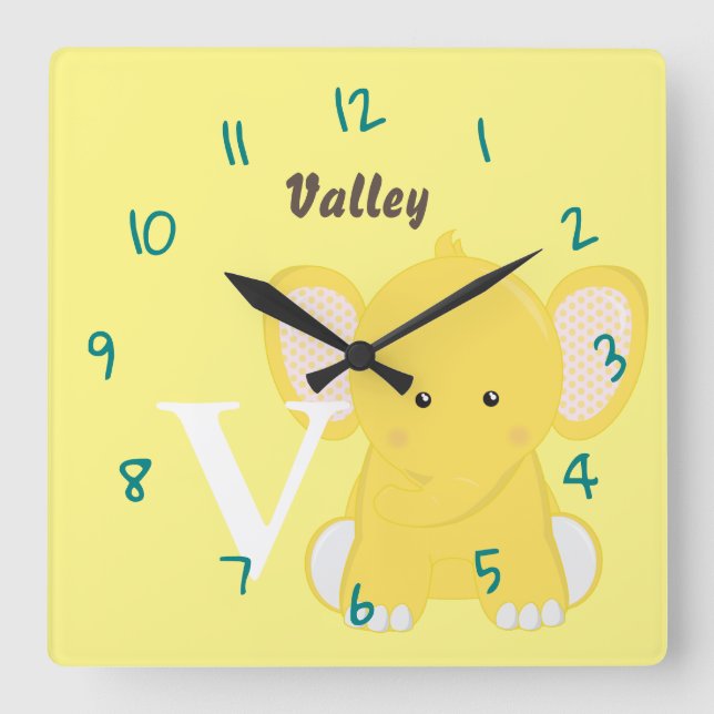Horloge Carrée Bébé jaune personnalisé  (Recto)
