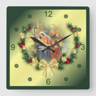 Horloge Carrée Bébé Jésus, Marie & Joseph ~ La Sainte Famille ~