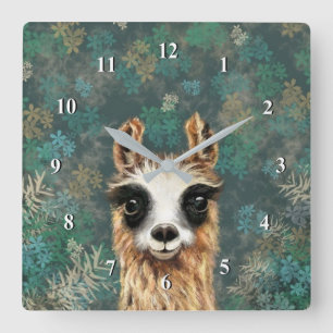 Horloge Carrée Bébé lama curieux - Mignon -
