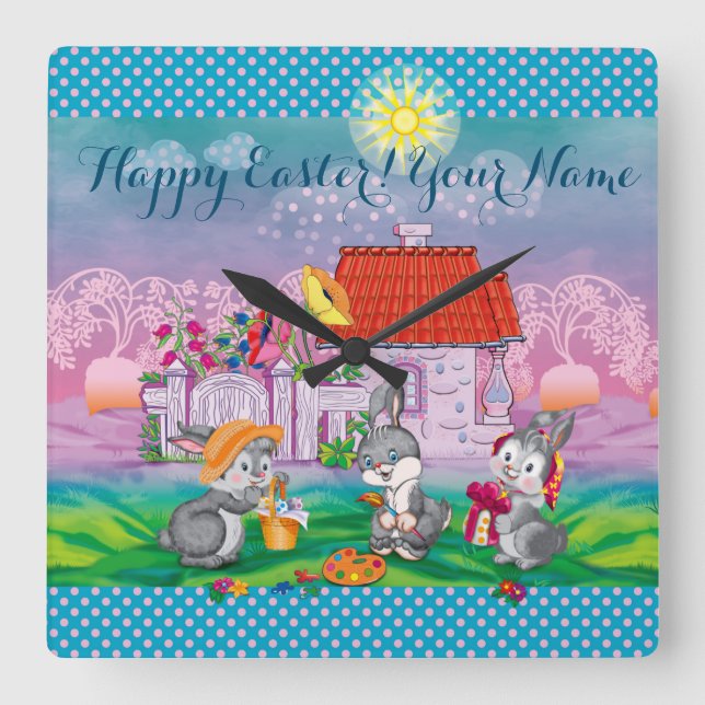 Horloge Carrée Bébé lapin petit (Recto)