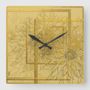 Horloge Carrée Beige or moderne Abstrait Floral