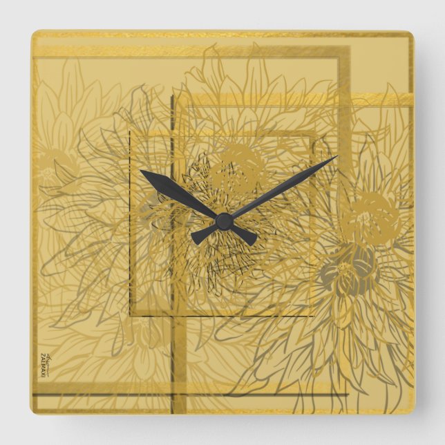 Horloge Carrée Beige or moderne Abstrait Floral (Recto)