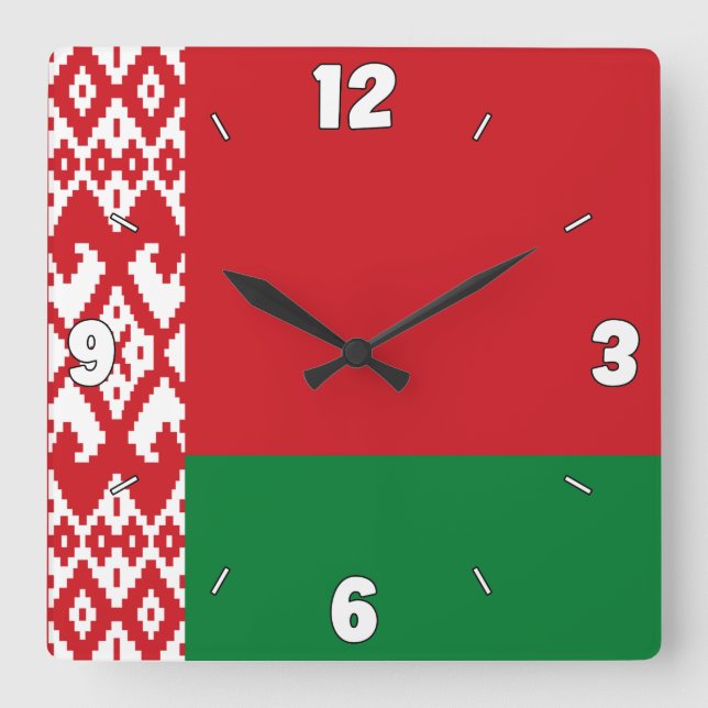 Horloge Carrée Belarus Flag Numbers Red White Green (Recto)