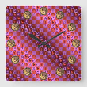 Horloge Carrée Bélier & Coq de Terre