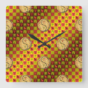 Horloge Carrée Bélier & Singe de Feu