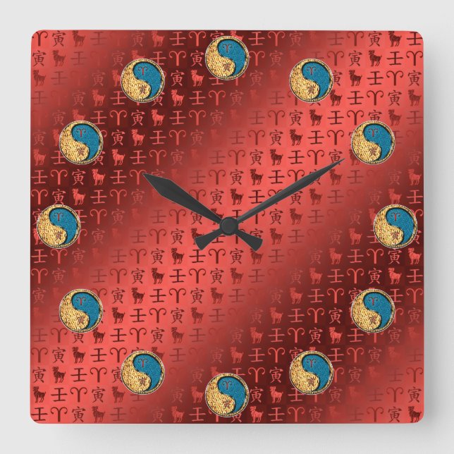 Horloge Carrée Bélier & Tigre d'eau (Recto)