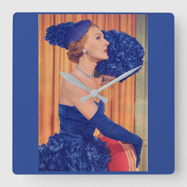 Horloge Carrée Belle année 1950 en bleu (Recto)