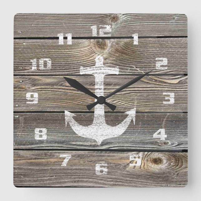 Horloge Carrée Belle authentique Bois Rustique Nautical (Recto)