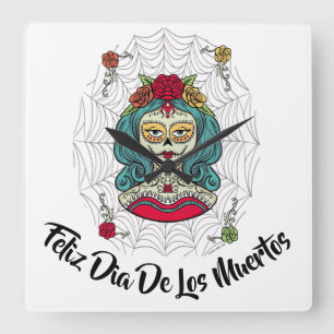 Horloge Carrée Belle Catrina Feliz Día de Muertos