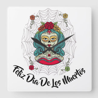 Horloge Carrée Belle Catrina Feliz Día de Muertos