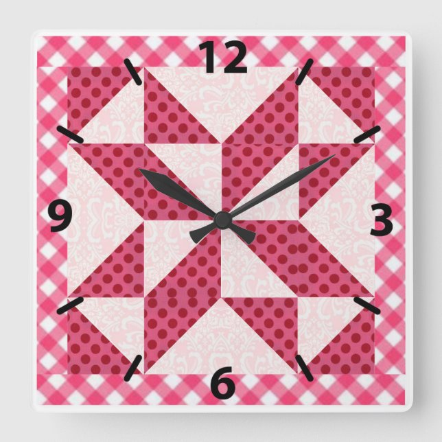 Horloge Carrée Belle Couverture Rose à Points Quiltés (Recto)