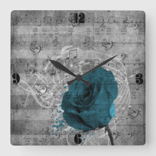 Horloge Carrée Belle éclaboussure antique de peinture de rose de