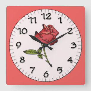 Horloge Carrée Belle esquisse de rose rouge