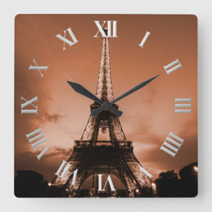 Horloge Carrée Belle et élégante Tour Eiffel au crépuscule
