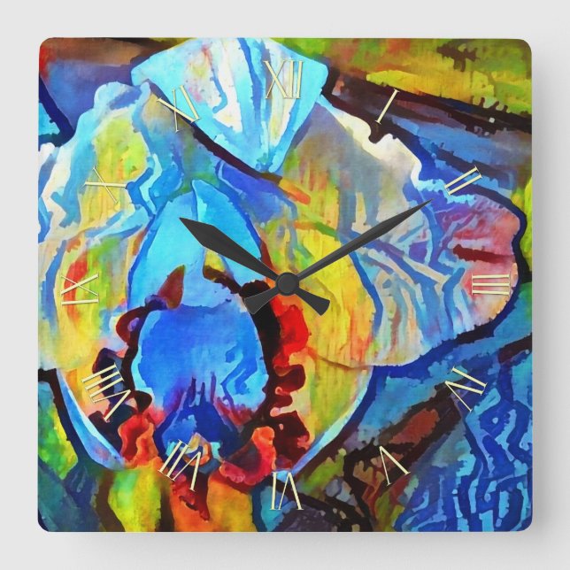 Horloge Carrée Belle fleur abstraite (Recto)