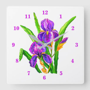 Horloge Carrée Belle fleur d'Iris