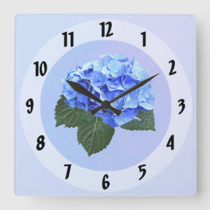 Horloge Carrée Belle Hortensia Bleue