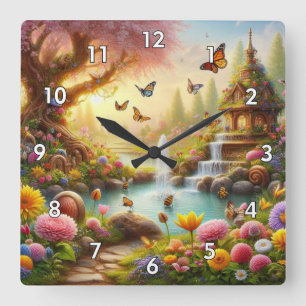 Horloge Carrée Belle image d'un jardin de fleurs de printemps