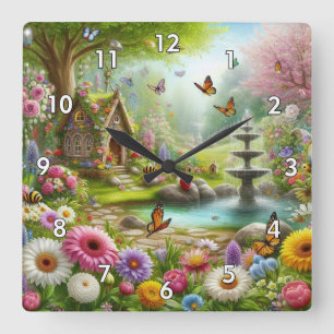 Horloge Carrée Belle image d'un jardin de fleurs de printemps