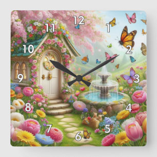 Horloge Carrée Belle image d'un jardin de fleurs de printemps