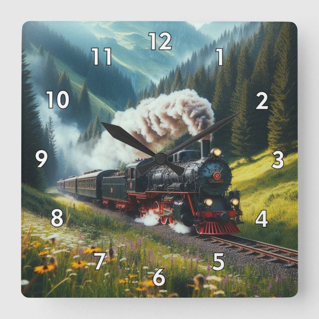 Horloge Carrée Belle machine à vapeur antique Locomotive (Recto)
