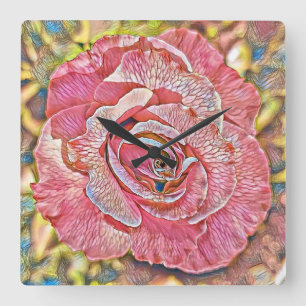 Horloge Carrée Belle peinture rose d'été rose
