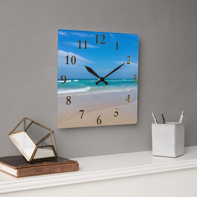 Horloge Carrée Belle Plage Tropicale Turquoise (Bureau)
