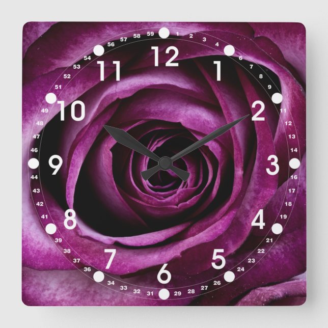 Horloge Carrée Belle Rose violette Fleur Pétales Fille Cadeaux (Recto)