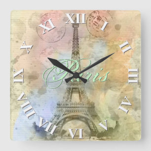 Horloge Carrée Belle tour Eiffel vintage à la mode