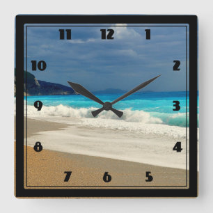 Horloge Carrée Belle Turquoise Bleue Mer Tropicale Photographie